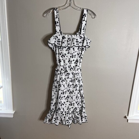 Ann Taylor Size Medium White Eyelet Navy Ruffle Dress Button Front - Picture 6 of 7